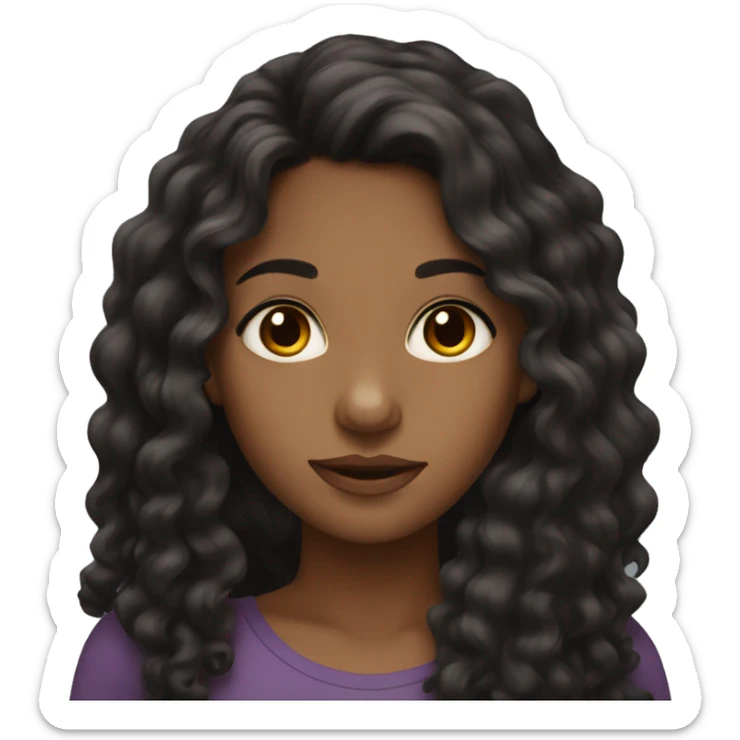 Brown girl with long curly black hair and brown eyes sticker