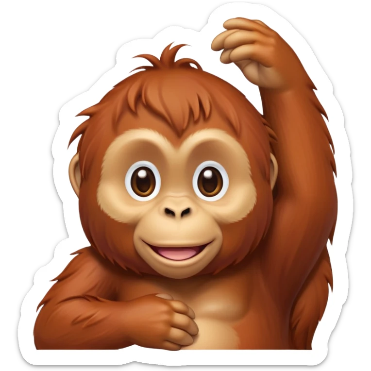 cinematic-realistic-orangutan-baby-portrait-emoji,-head-tilted-playfully-and-inquisitively,-with-a-gentle,-expressive-face-accented-by-soft,-flowing-fur-and-round,-sparkling-eyes-brimming-with-warmth,-simplified-yet-irresistibly-adorable-feature sticker