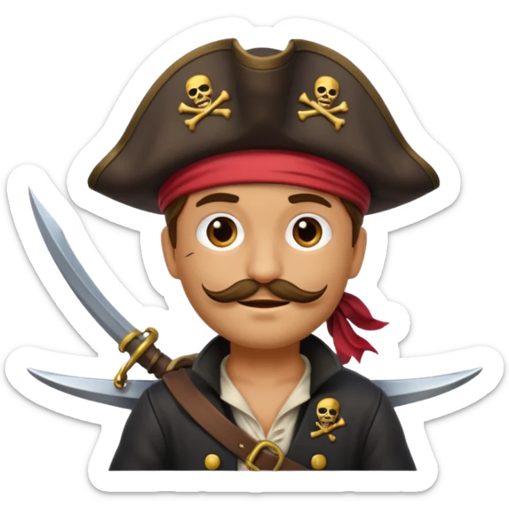 create an emoji of pirate capitan on the bow of the ship in epic posture, pirate style sticker