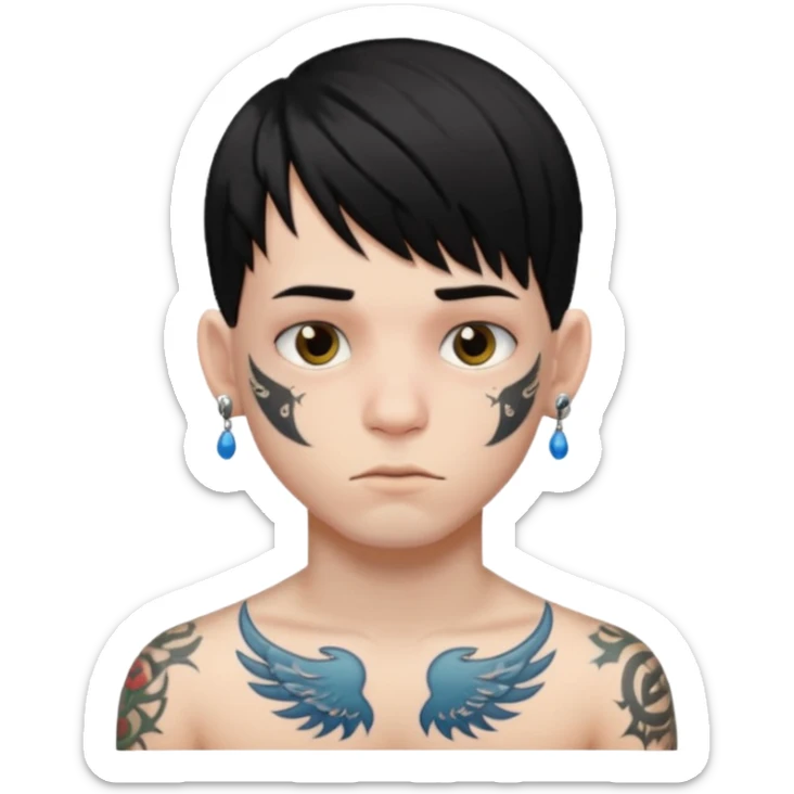 Try and generate boy with a black haircut with long bangs, tattoos, and a lot of piercings sticker