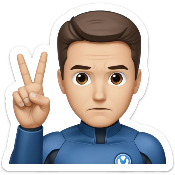 Reed Richard’s from the Fantastic 4 holding up 4 fingers thumb down out in front of himself with only one hand sticker