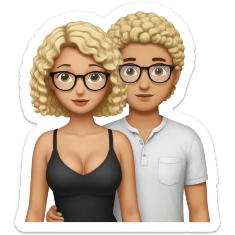 An arab guy with short curly hair and eyeglasses is fucking a blonde girl with tanned skin and big tits and ass sticker