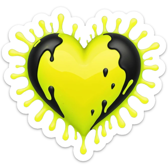 A neon yellow heart with black splashes inside the heart and The text UVP in the heart sticker