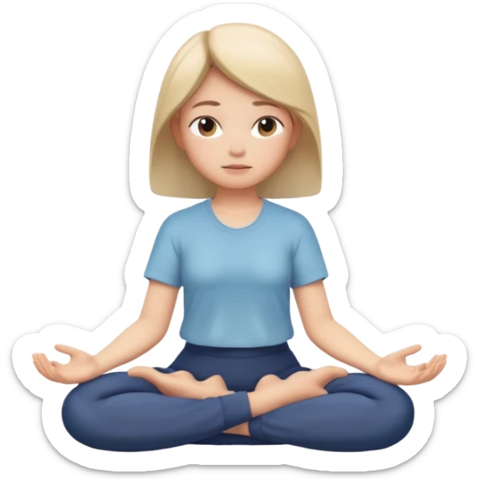 memoji of a girl meditating, calm demeanor, cross-legged, hands on knees, subtle gradient background sticker