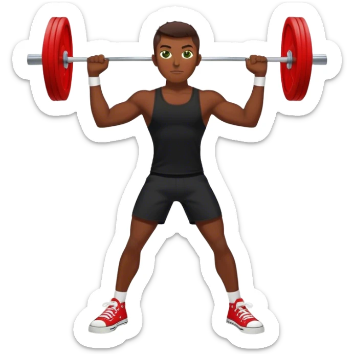 tanned guy green eyes black clothes red converse shoes clean and jerk exercise sticker
