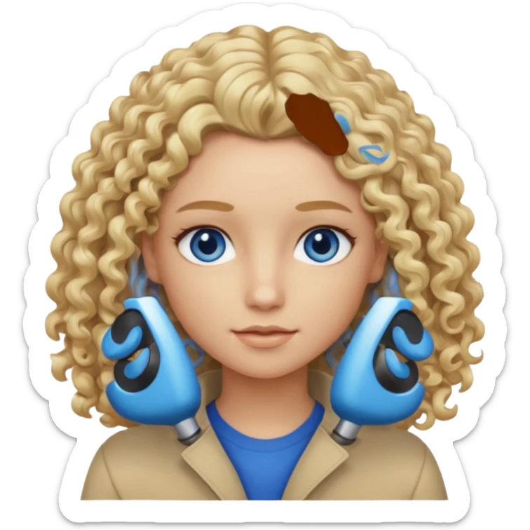 Curly blond blue eyes. Long hair cool beige blond. Longer hair beige ash blonde. sticker