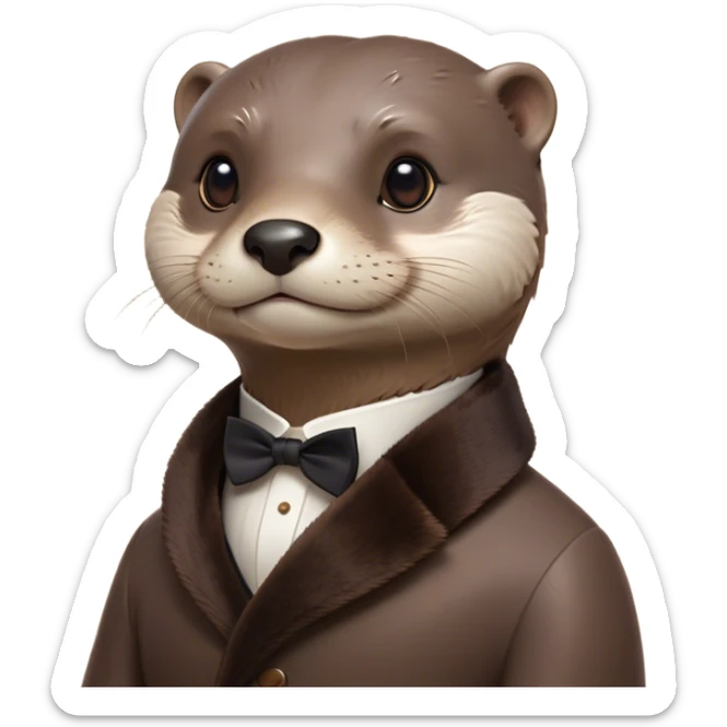 Cinematic Noble Otter Portrait Emoji, Poised and regal, with a sleek, streamlined build and a luxuriously smooth, well-groomed Fur of rich brown, deep-set soulful dark eyes, Simplified yet sharp and sophisticated features, highly detailed, glowing with a soft, dignified glow, high shine, intelligent and playful, stylized with an air of aquatic charm, focused and attentive, soft glowing outline, capturing the essence of a watchful and confident water-dweller, so majestic it feels as though it could glide out of the screen with effortless authority! sticker