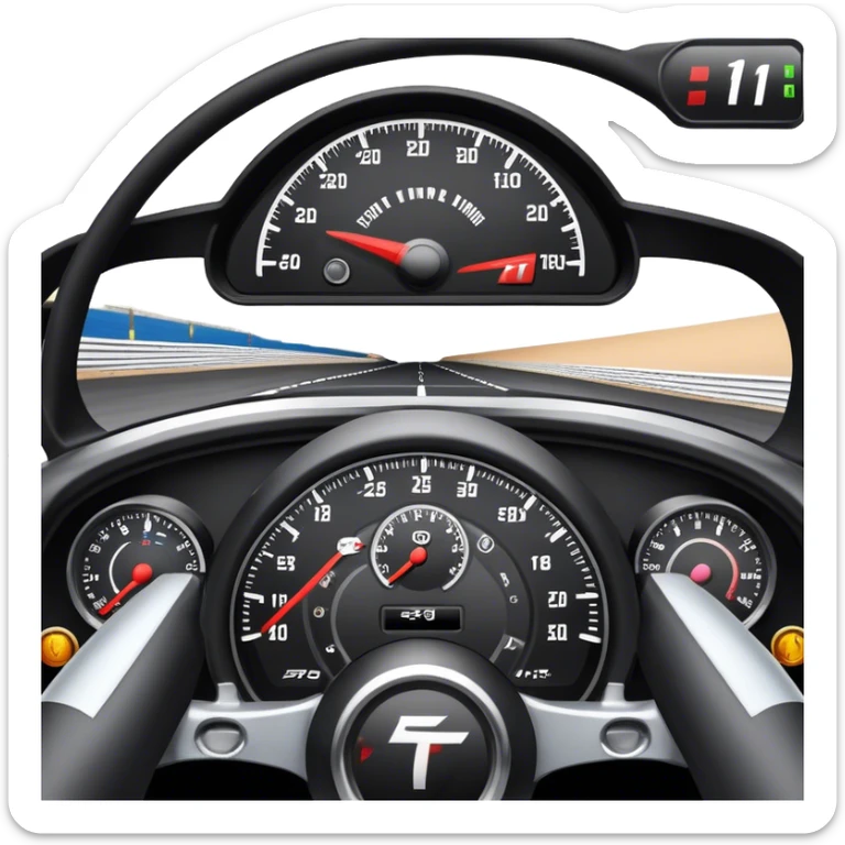 An icon showing a racing game interface, inspired by Grand Turismo. The design features a garage with a selection of high-performance cars, along with race track visuals in the background. Speedometer, lap timer, and other HUD elements add to the excitement. Transparent background sticker