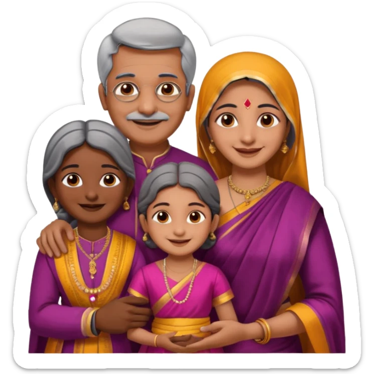 South indian family with a 70 years old father and mother and a 40 years old daughter. They wear a traditional dress. They are smiling. sticker