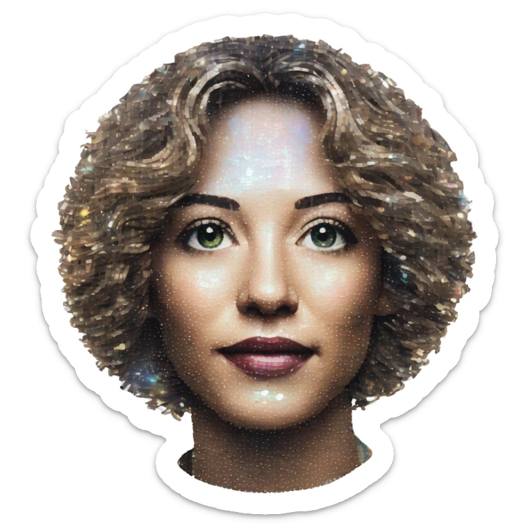 Person face portrait made entirely of holographic record discs vinyls sticker