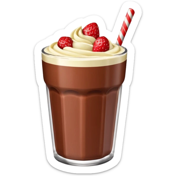 Un vaso cubierto de chocolate que arriba se vea crema batida encima M y M  y fresas encima  sticker
