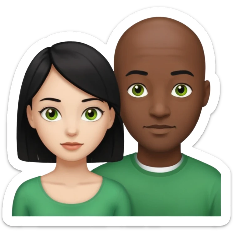 Black bald guy with brown eyes & a white girl balcky hair with green eyes  sticker
