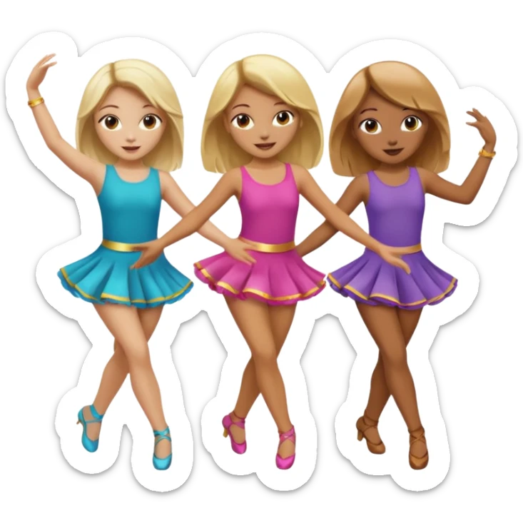 Emoji of 3 Girls dancing ONLY ONE with blonde hair, one tan skin with brown  hair ONLY ONE IS BLONDE sticker