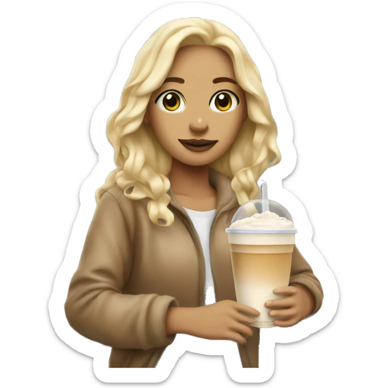 Blonde Girl covered in a City blanker With an iced Latte  sticker