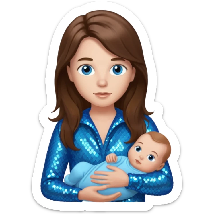 Benson Boone (b.2002), Pop Singer with blue eyes, long brown hair, baby blue sequin outfit sticker