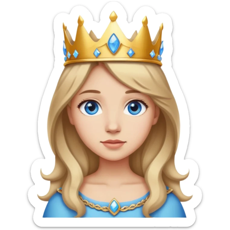Girl with dark blonde hair blue eyes and light skin wearing a crown and being cute sticker