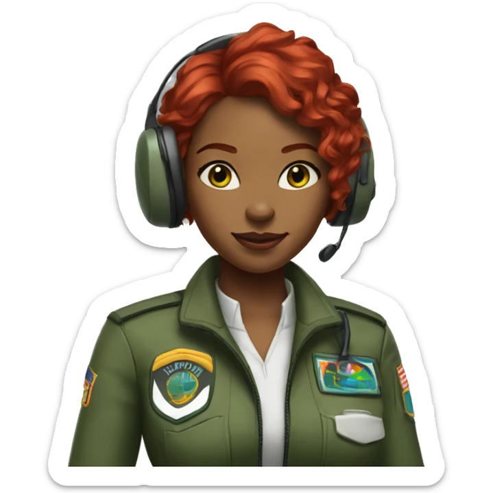 african american woman green eyes air plane pilot with red hair with headset on sticker