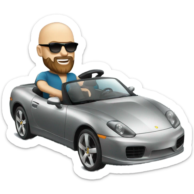 good looking bald man with a beard and sunglasses driving a sports car sticker