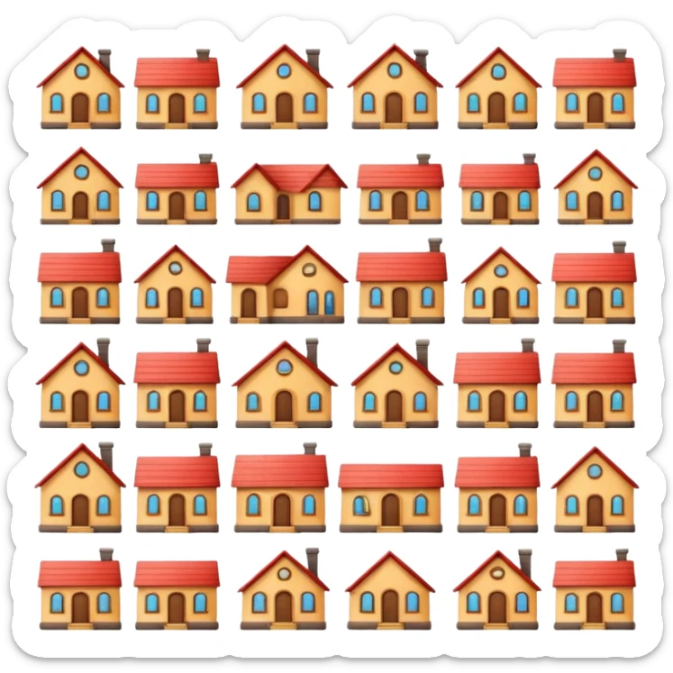 design 20 different emojies of houses, everything from small houses to giant mansions sticker