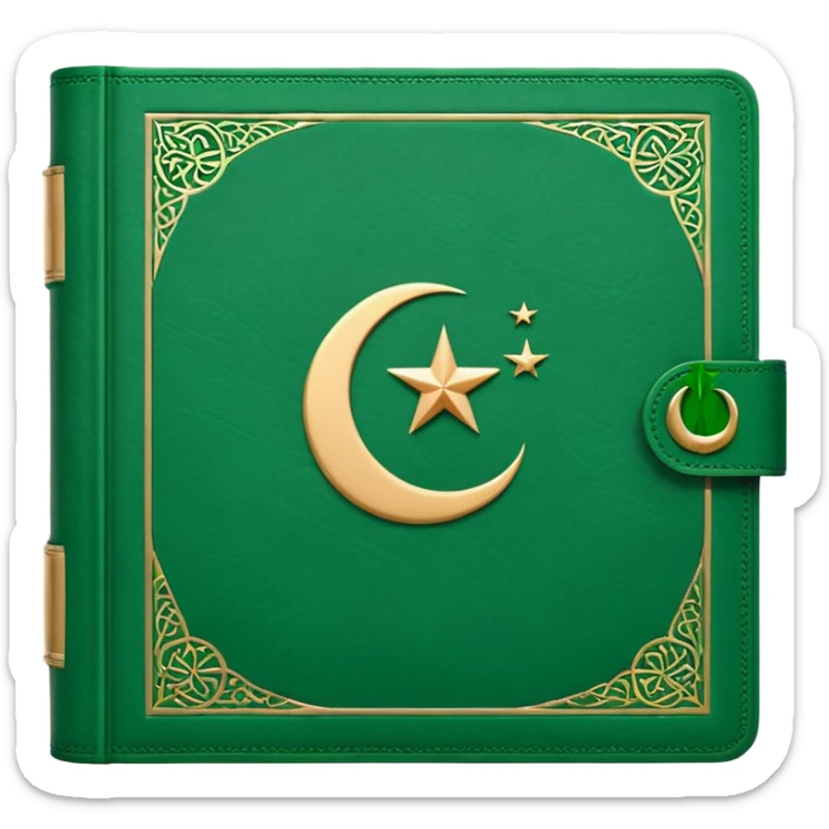 Closed Quran with the Islamic Symbol on it (moon and star) green from left to right sticker