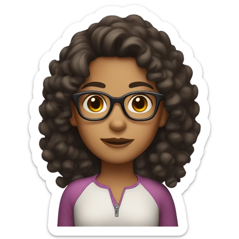 Girl with dark brown curly hair tan skin and glasses  sticker