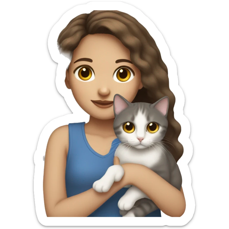 Girl with brown hair and Light skin holding a British blue point cat  sticker