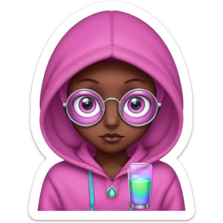 Aliens Pink dark skin, hoodie, cute big eyes, glass sticker