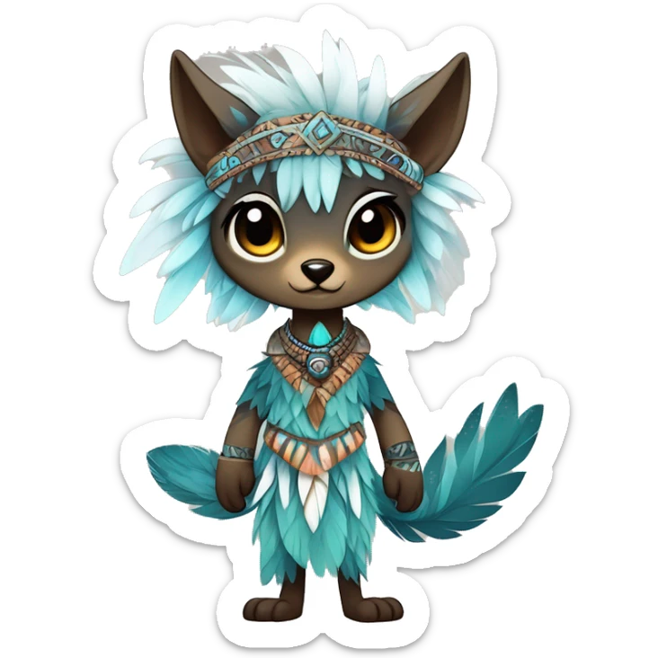 cute cool edgy ethereal l epic tribal fantasy animal fursona Fionbri creature by griffsnuff & LiLaiRa & Falvie with exotic colors with intricate patterns and feathers and headdress and necklace full body sticker