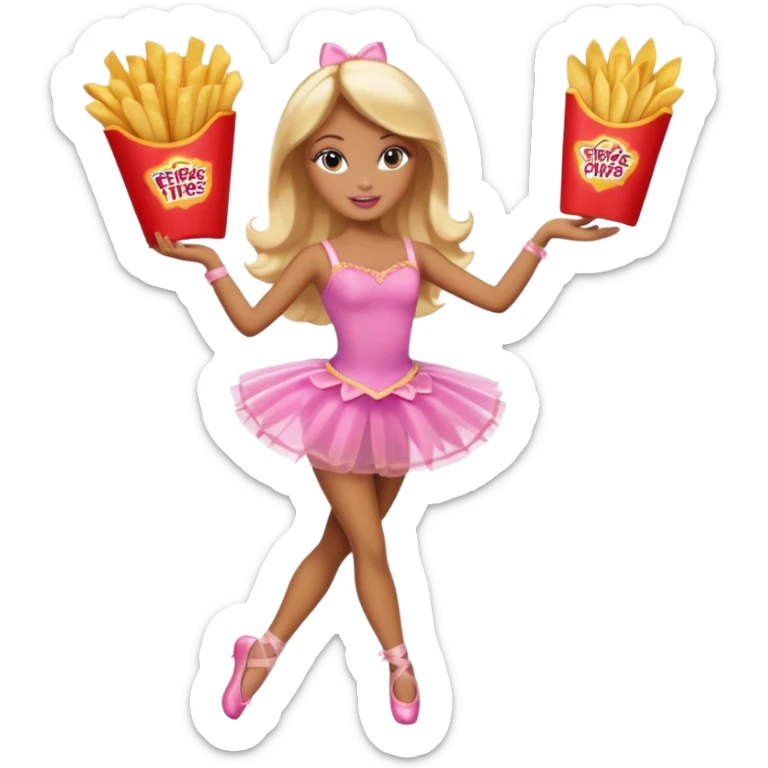 Brown skin blonde hair barbie ballerina holding hot fries chips  sticker