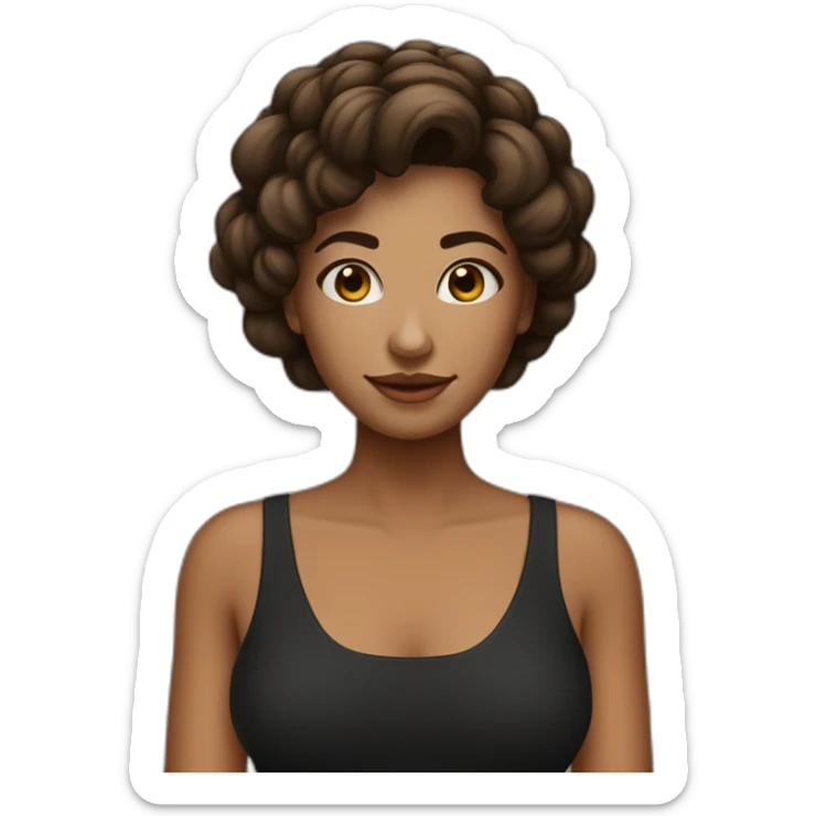 Mulher branca com cabelo castanho liso com vestido preto curto de mangas cumpridas e cabelo preso sticker