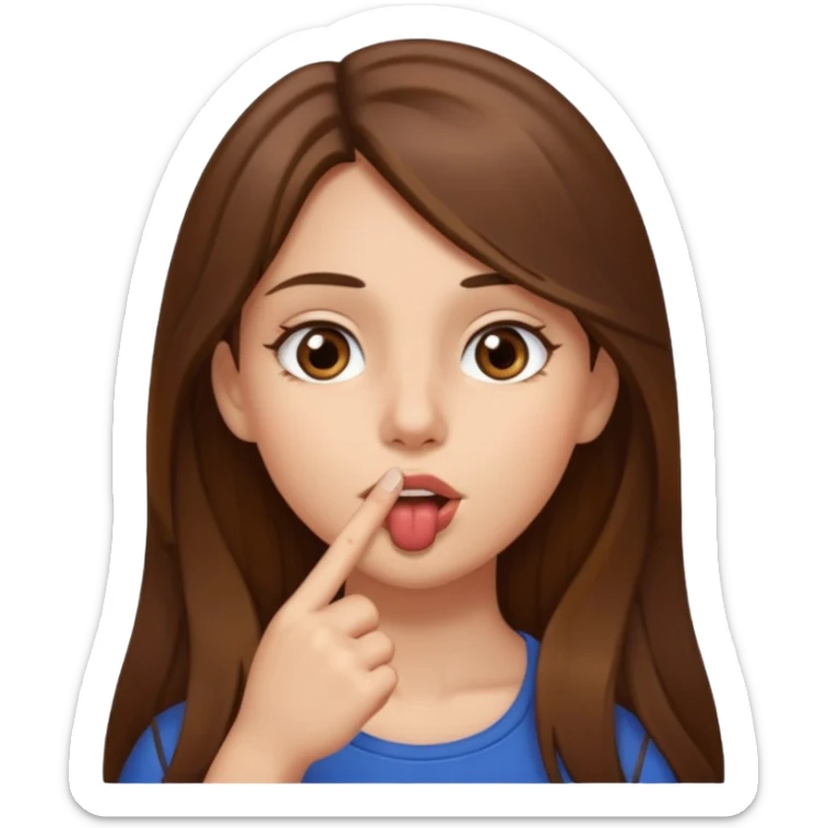 Emoji Fille cheveux long et brun yeux brun avec un doigt dans la bouche  sticker