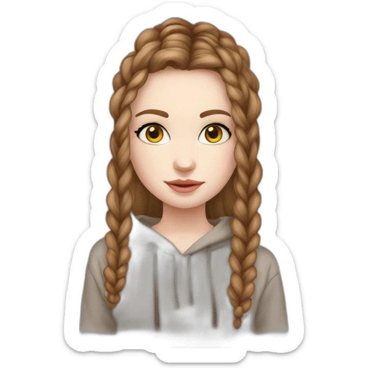 pale skin and long braid marron hair and huzlenuts eyes girl hoodie sticker