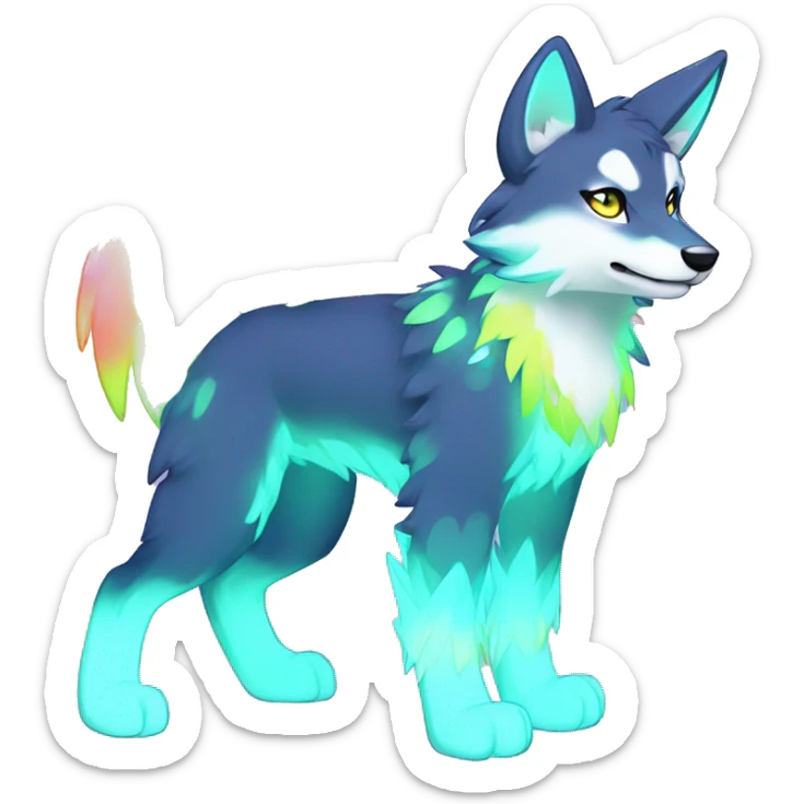 Anthro Colorful Shiny Fionbri-Falvie-sparkle-wolf-sona with neon markings full body sticker