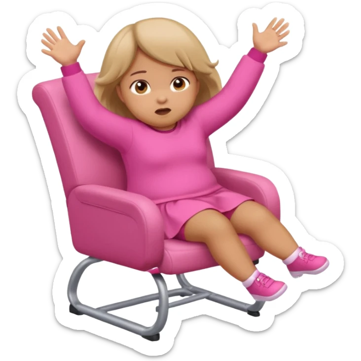 Little Girl fat but not too fat falling off chair with pink clothes on sticker