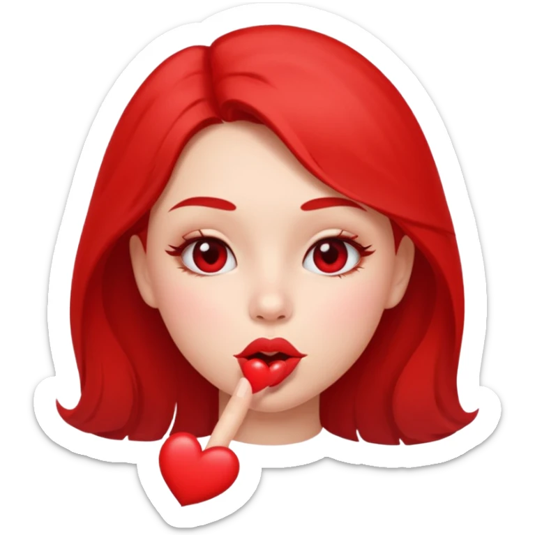 Emoji, girl's face blowing a kiss, puckered lips, small heart sticker
