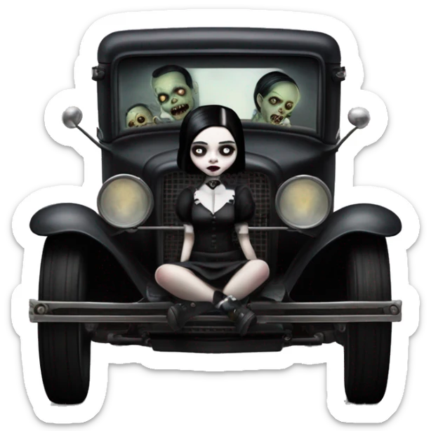 zombie gothic Wednesday Addams creepy, 1929 ford pickup, hot rod  sticker
