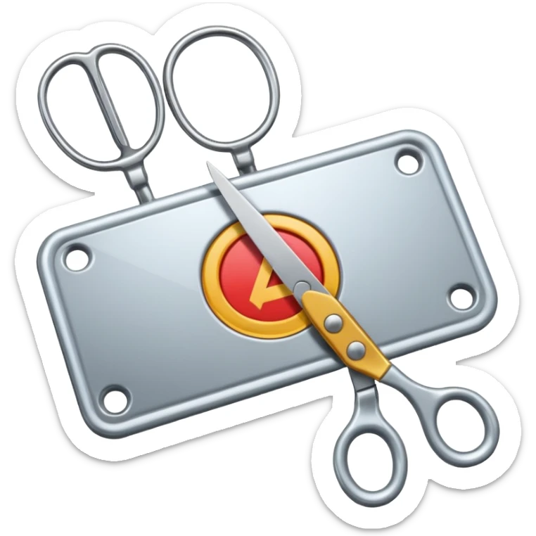 un restangulo con el simbolo de reproducir en el medio y una tijera a un lado sticker