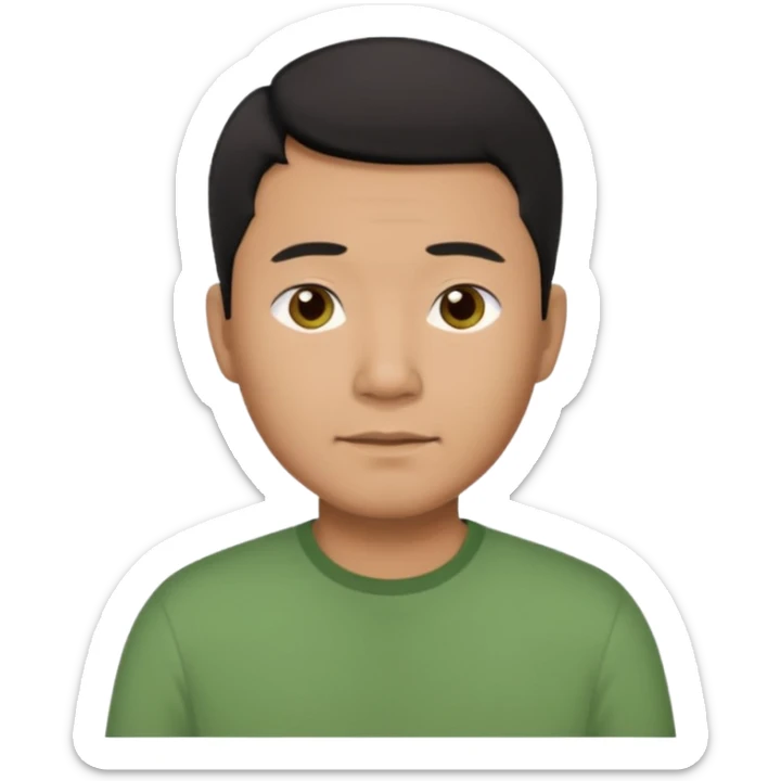 asian father man black short hair green shirt sticker