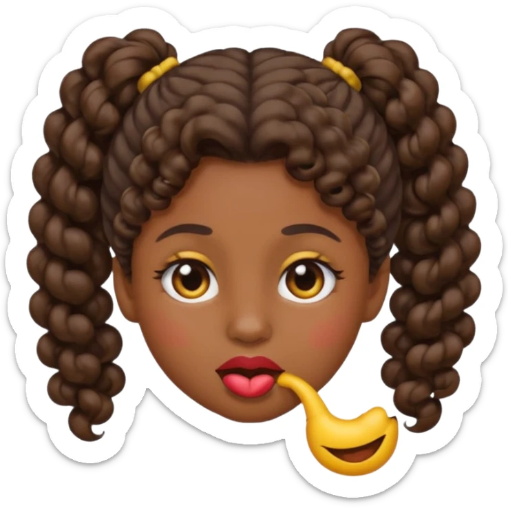 emoji sucking its lips in with one eyebrow up and the other one down dark skin and curly hair in one ponytail sticker