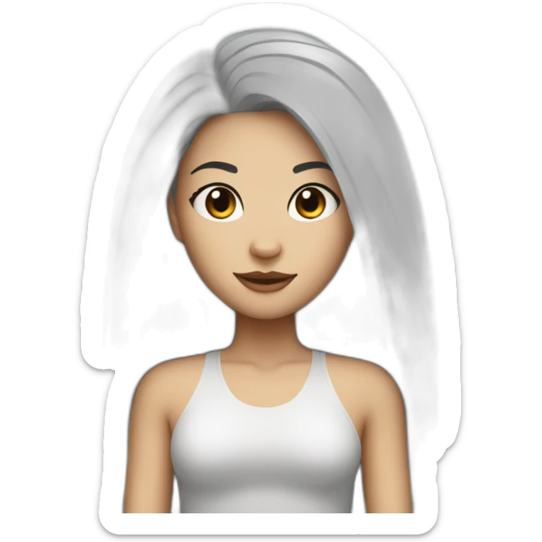 White skin Girl with straight black hairs and big lion sticker