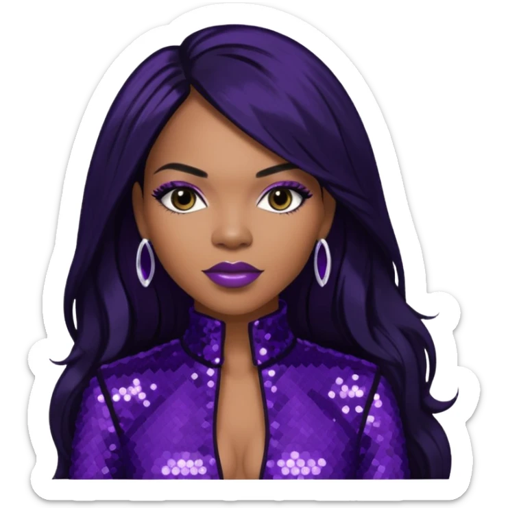 Tenitra Michelle Williams (b.1979), R&B Singer from Destiny's Child with long jet black hair, medium dark skin, dark purple sequin outfit sticker