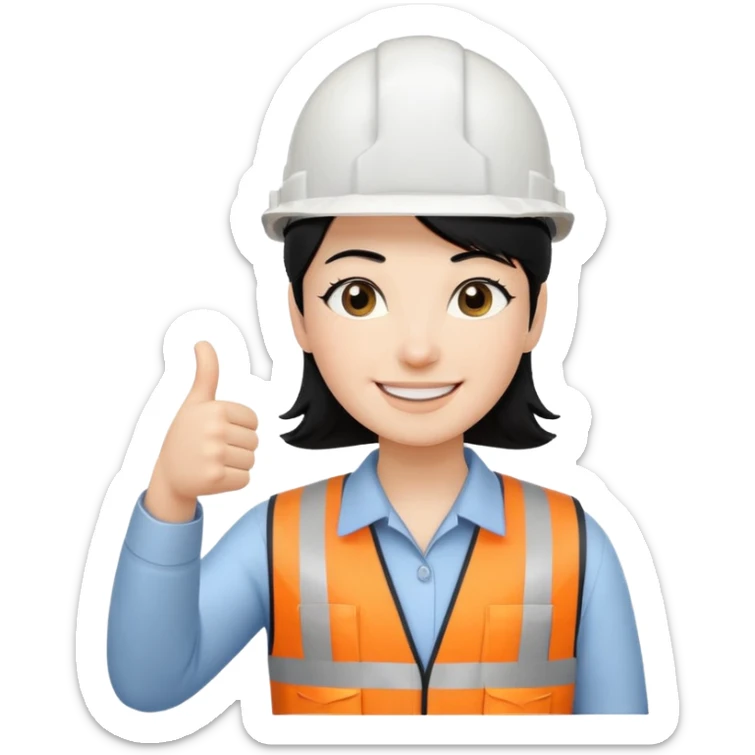 Cara de persona pelo negrocon casco blanco inginierl civil con pulgar arriba sticker