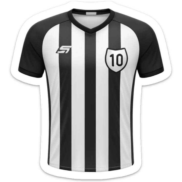 Soccer jersey emoji, cartoon emoji style, front view, black football shirt with a bold vertical white stripe in the center, clean and minimal design, no logo, no sponsor, short sleeves, black round collar, sticker