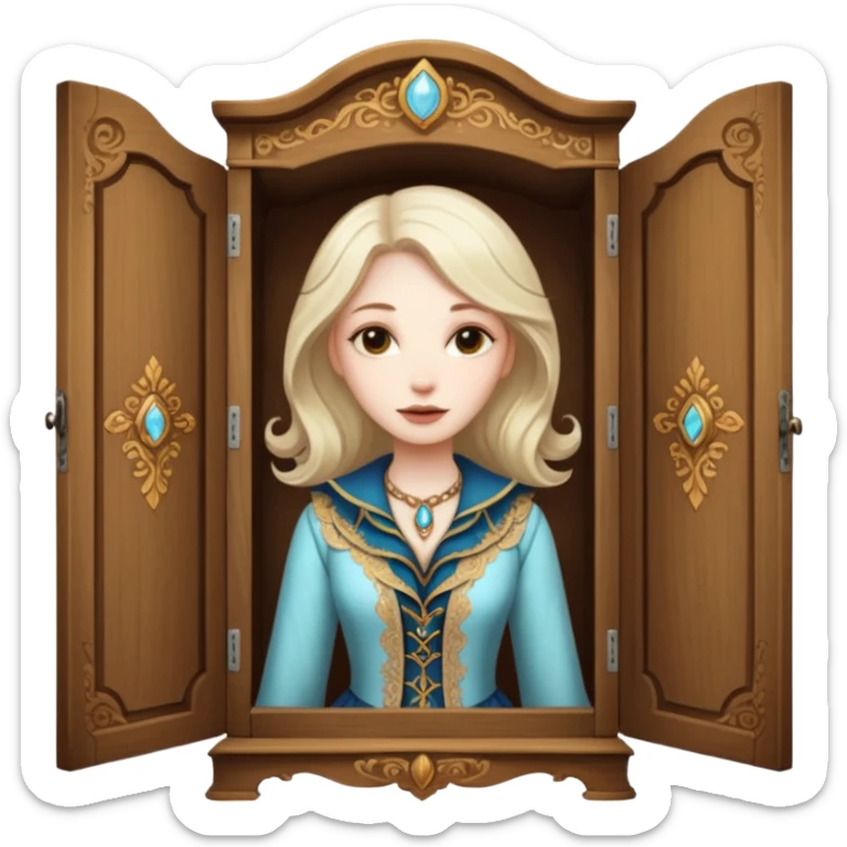 A character from the fairy tale Beauty and the Beast: the lady who was turned into a wardrobe by magic. She retains the wardrobe's original form and has an anthropomorphic face. sticker