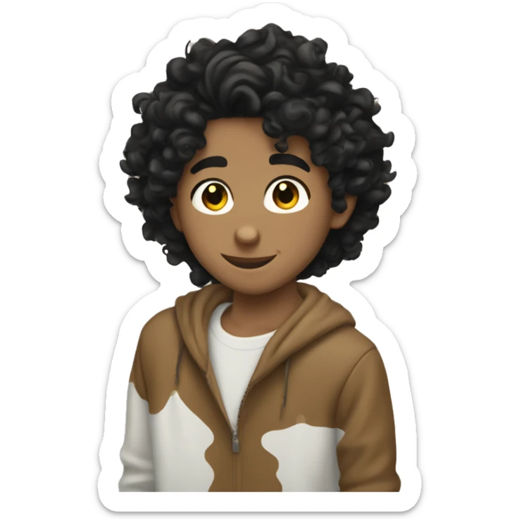 Tan white boy with black curly hair hugging white brunette with long hair and nose piercing sticker