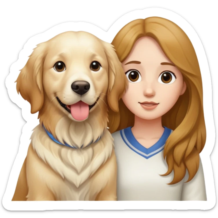 English cream retriever and a girl with long brown hair sticker