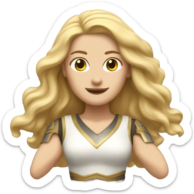 White woman, long hair, blonde hair, wavy hair, warrior 2 pose sticker