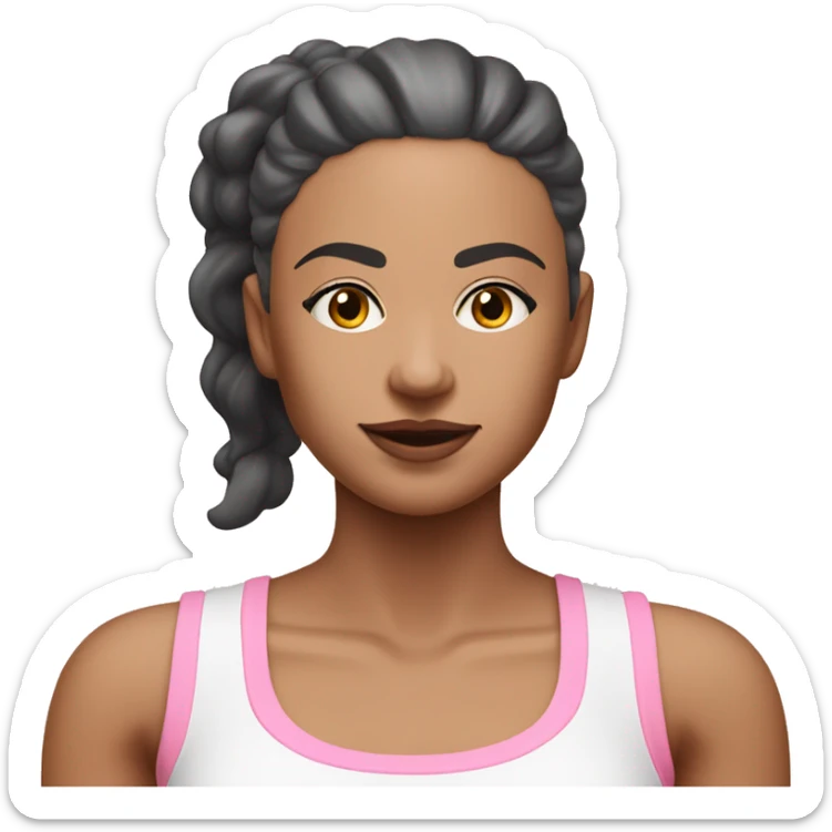 Femme mince qui fait du pilate avec un short de cycliste et un crop top de sport rose pastel et blanc  sticker