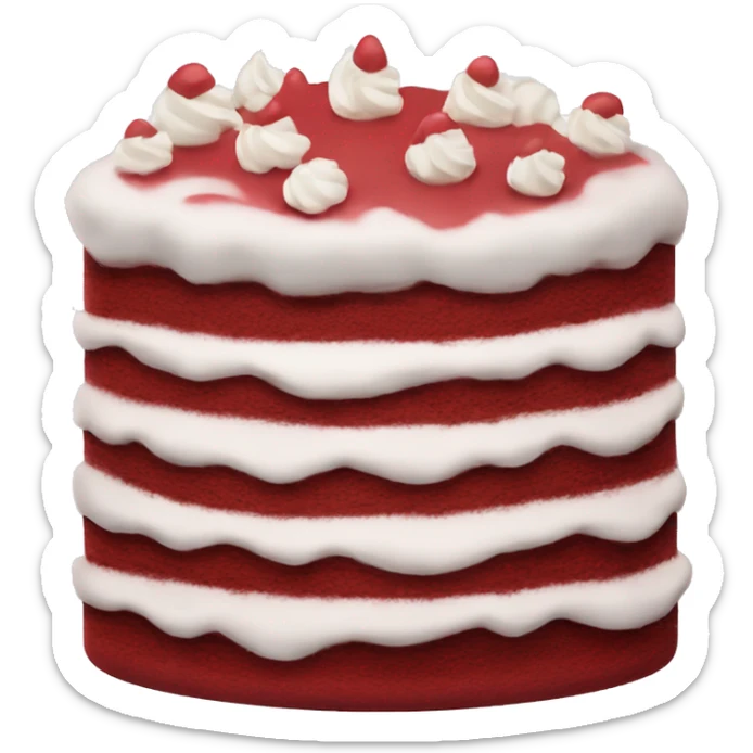 Kawaii red velvet cake  with layers and frosting  and dollops of whipped cream sticker