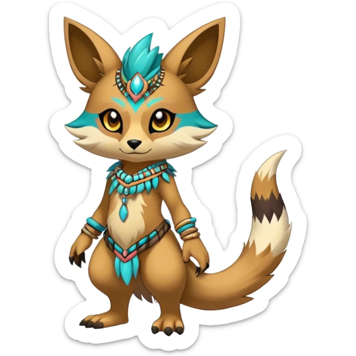 Anthro Sona Cool Edgy Cute Colorful Shy Shamanic Tribal Shiny Fakemon-Fantasy-Creature Full Body sticker